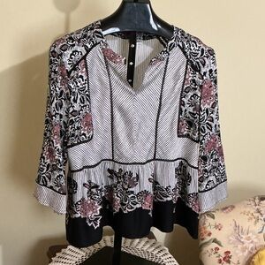 Tribal Black and Pink Floral Blouse